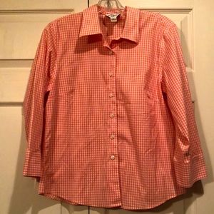 Talbots - sz 10 Wrinkle Resistant Stretch Plaid 3/4 Sleeve Button Front Shirt